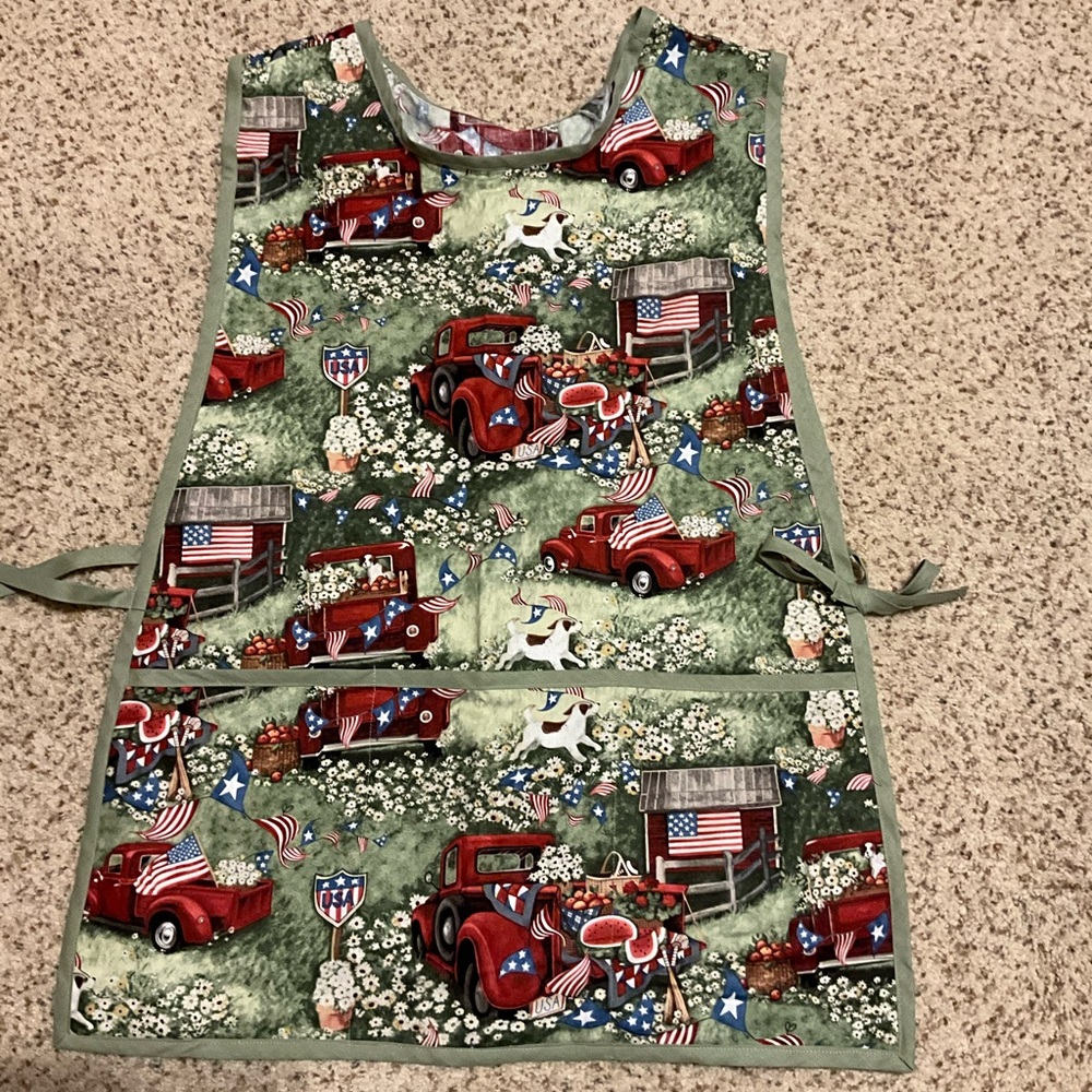 Handmade Red Truck Country American Flag Farmhouse Cobbler Smock Apron